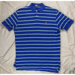 Polo Ralph Lauren Shirt Mesh with Pony Green Navy Stripe Mens Large Cotton Polo